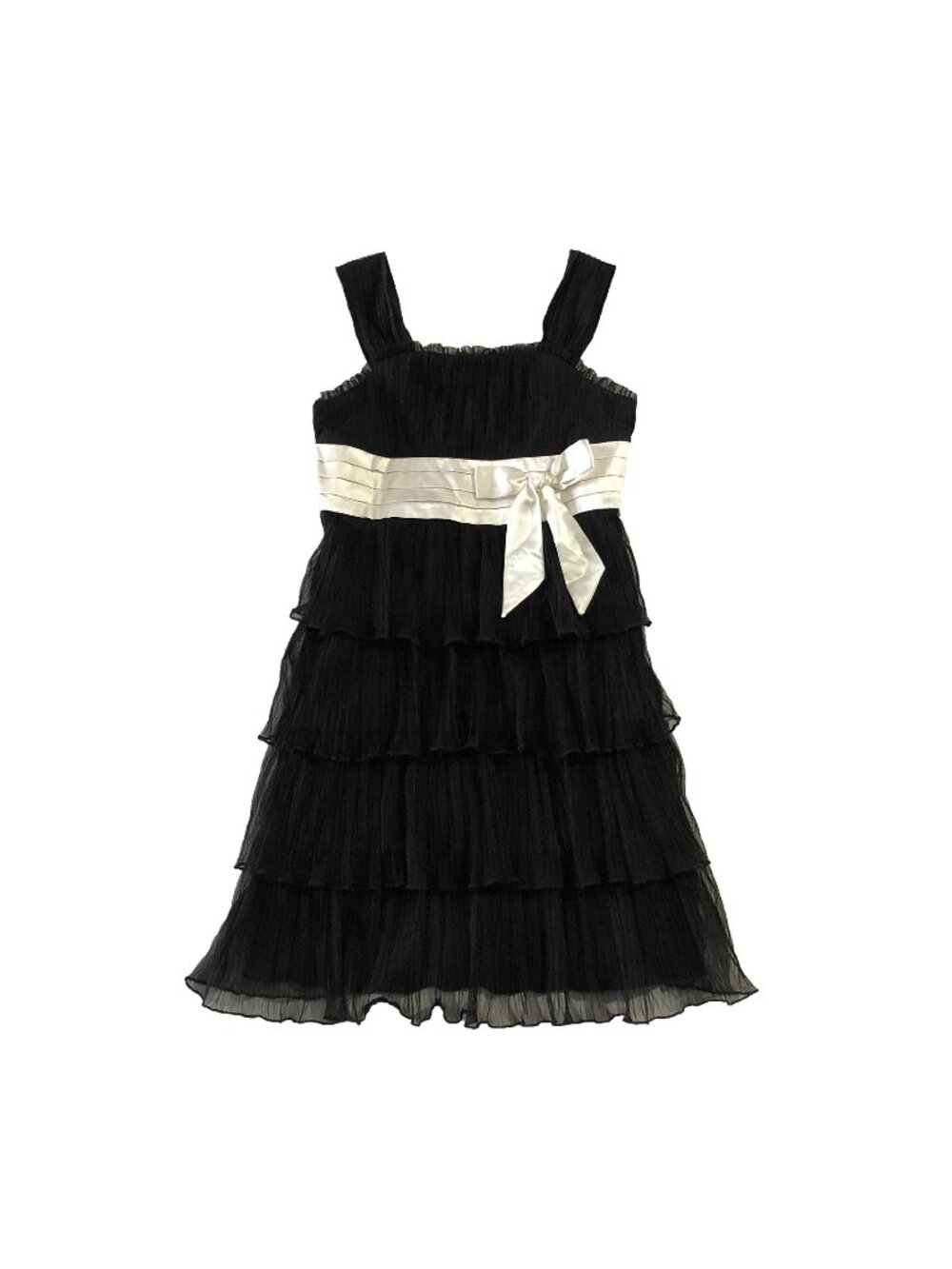 VTG My Michelle Dress Girls Size 16 Black White Sash Sleeveless Tank Ruffled